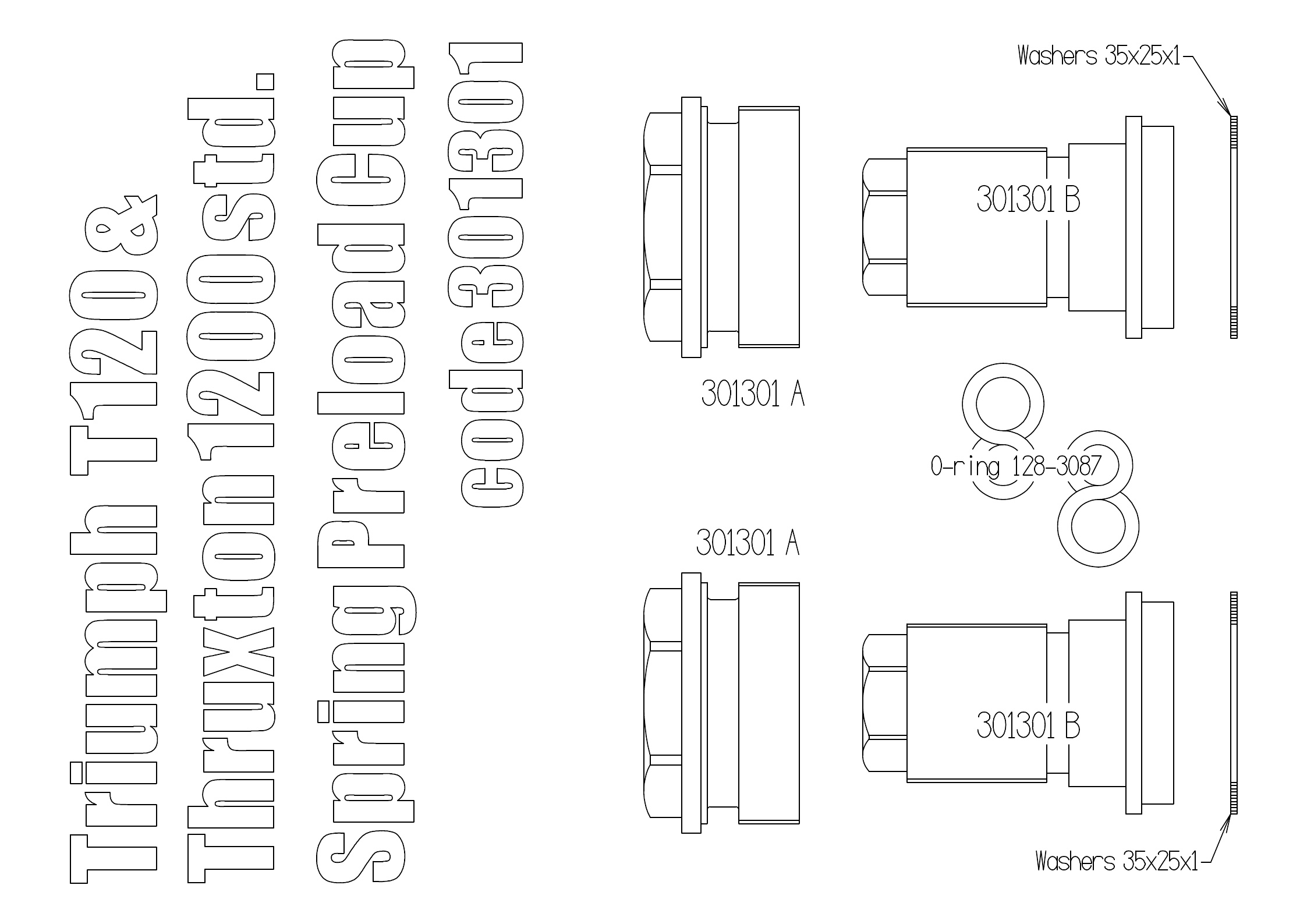 Fork Spring Pre-load Adjustment kit for Triumph Bonneville T120 & Thruxton Standard 41 mm fork tube (Black)