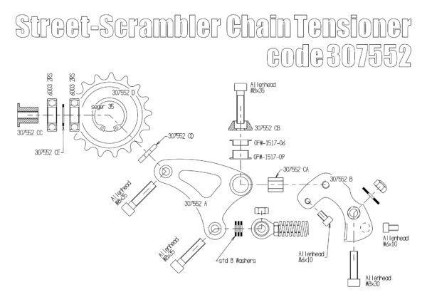 Dynamic chain tensioner for Triumph New Classic (Black)