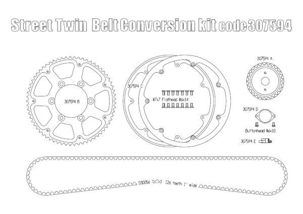 Belt drive conversion for Triumph Street Twin/Cup/Scrambler & Bonneville T100 2016 up (Black)