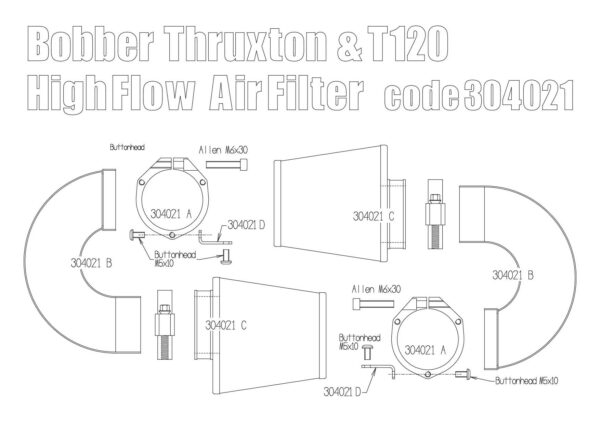 Aircleaner High Flow kit for Triumph Thruxton 1200, Bonneville T120 & Bobber