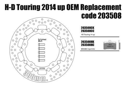 Harley Davidson Touring 2014 up OEM replacement front brake rotor (Black) 300mm