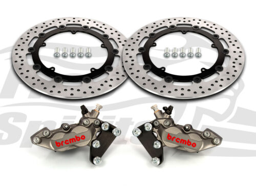 Harley Davidson Touring 07-09, Dyna 06-17 & V-Rod 02-10 - Bolt-in kit with 4p. (Titanium) calipers & (Black) rotors 320 mm