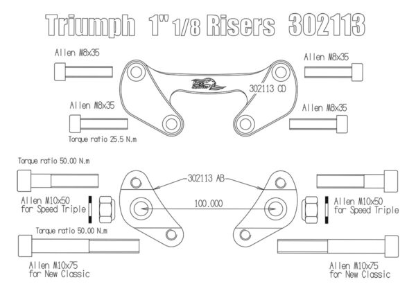 Risers Oversize (28.6 mm - 1 1/8”) for Triumph Speed Triple & Street Twin/Cup/Scrambler