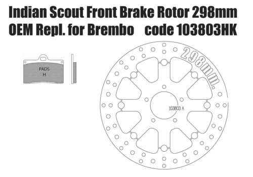 Indian Scout - Disco freno anteriore 298mm di ricambio e pastiglie - Indian Scout - Disco freno anteriore 298mm e pastiglie per kit Brembo