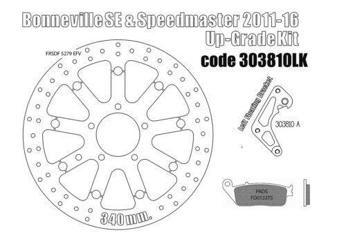 Triumph Speedmaster 2011-16 & Bonneville SE cast wheels - Upgrade floating front brake rotor kit (340 mm) & pads