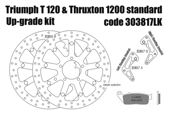 Triumph Bonneville T120 & Thruxton 1200 Standard - Upgrade floating front brake rotors kit (340 mm) & pads