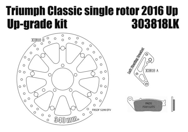 Triumph Street Twin/Cup/Scrambler, Bobber & T100 2016 up - Upgrade floating front brake rotor kit (340 mm) & pads