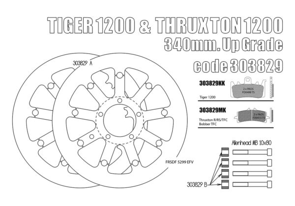 Triumph Thruxton R, Bobber TFC & Tiger 1200 - Upgrade front brake rotors kit (340 mm) & pads - KIT