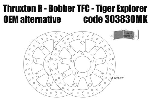 Triumph Thruxton R/RS/TFC, Bobber TFC & Tiger Explorer - OEM alternative front brake rotors & pads
