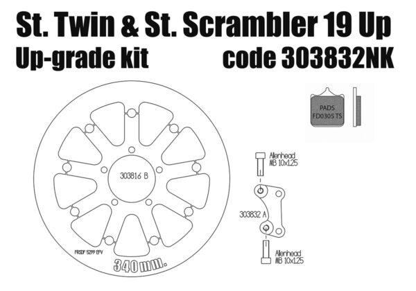 Triumph Street Twin & Street Scrambler 2019 up - Upgrade front brake rotor kit (340 mm) & pads