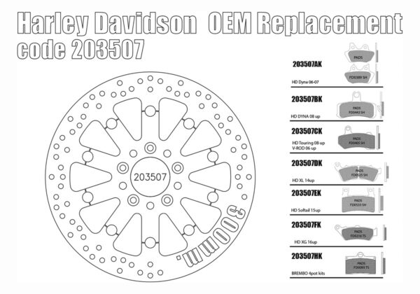 Harley Davidson OEM replacement front brake rotor 300mm & pads - KIT