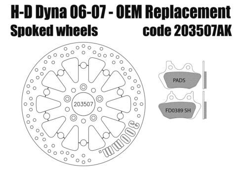 Harley Davidson Dyna (spoked wheels) 2006-07 front brake rotor 300mm & pads