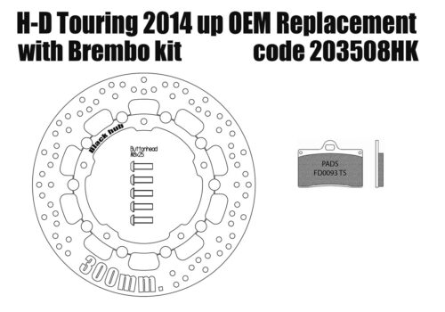 Harley Davidson Touring 2014 up OEM replacement front brake rotor (Black) 300mm & pads for Brembo kits