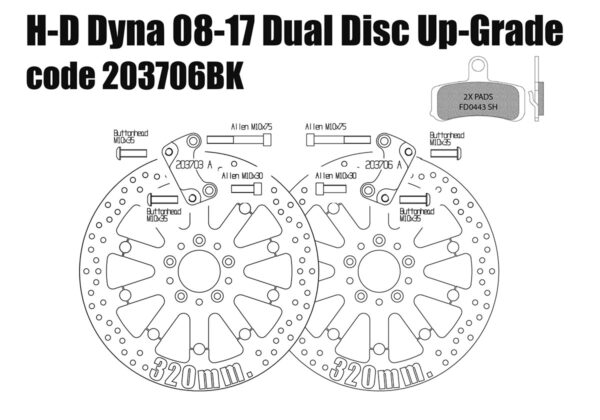 Harley Davidson Dyna dual disc 08-17 - Brake rotors kit (320 mm) & pads