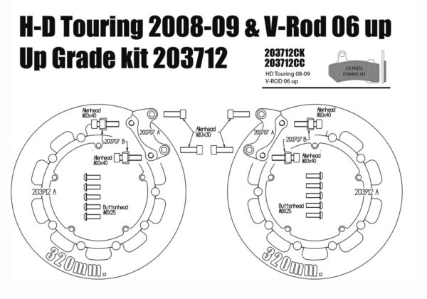 Harley Davidson Touring 2008-09 & V-Rod 06-10 - Brake rotors kit (320 mm) & pads - KIT