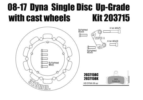 Harley Davidson Dyna (Cast wheels) 2008-2017 - Brake rotor kit (320 mm) & pads - KIT