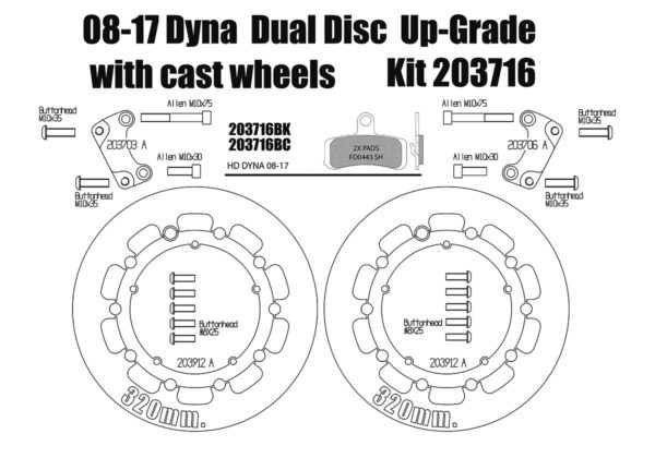 Harley Davidson Dyna dual disc (cast wheels) 08-17 - Brake rotors kit (320 mm) & pads - KIT