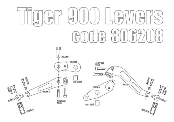Reclining pedals kit for Triumph Tiger 900 (Black)
