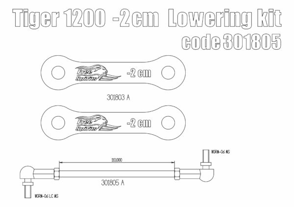 Rear suspension lowering kit (-20 mm) for Triumph Tiger 1200 with TSAS system