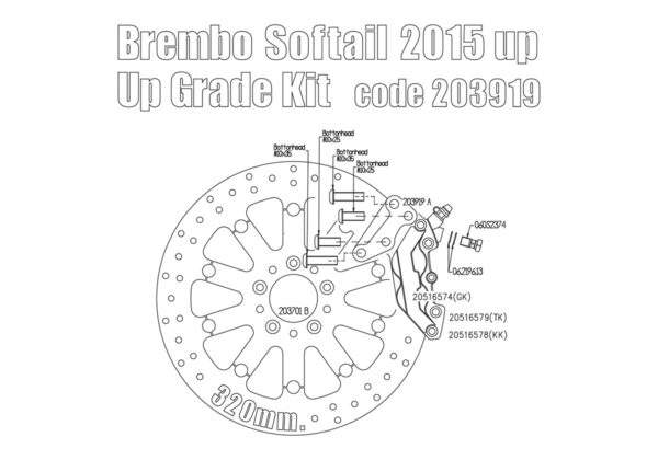 Harley Davidson Softail single disc 2015 up - Bolt-in kit with 4p. caliper & rotor 320 mm - Image 4