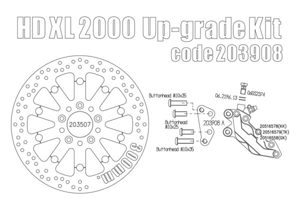 Bolt-in Upgrade braking kit for Harley Davidson Sportster 2000 up (4p. caliper & rotor diam. 300 mm)