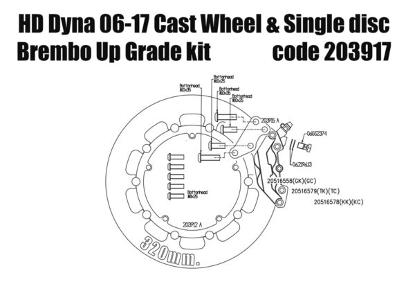 Harley Davidson Dyna cast wheels 06-17 - Bolt-in kit with 4p. caliper & rotor 320 mm - KIT