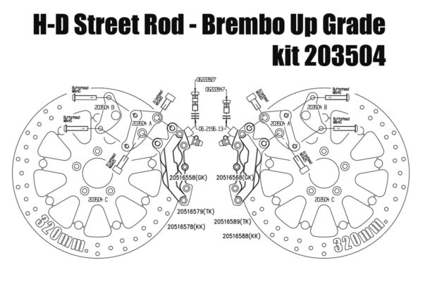 Bolt-in Upgrade braking kit for Harley Davidson XG Street Rod (4p. calipers & rotors diam. 320 mm)