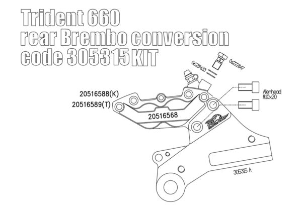 Rear brake caliper 4 pot kit for Triumph Trident 660 - KIT