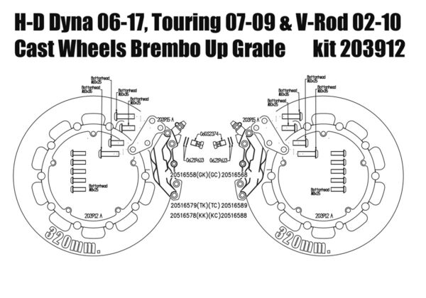 Harley Davidson Touring 07-09, Dyna 06-17 & V-Rod 02-10 - Bolt-in kit with 4p. calipers & rotors 320 mm - KIT