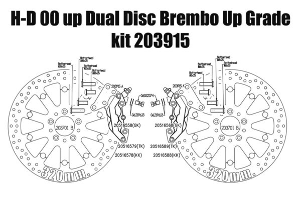 Harley Davidson dual disc 2000 up - Bolt-in kit with 4p. calipers & rotors 320 mm - KIT