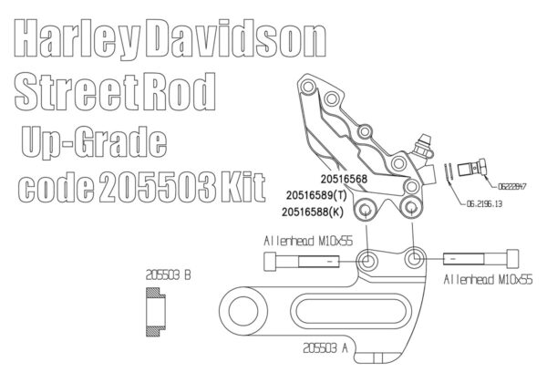 Brembo 4 pot rear bracket for Harley Davidson XG Street 2016 up - KIT