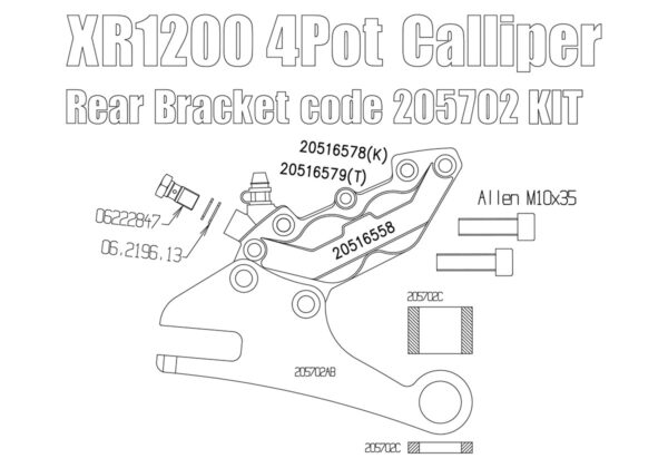 Rear brake caliper 4 pot kit for Harley Davidson XR1200