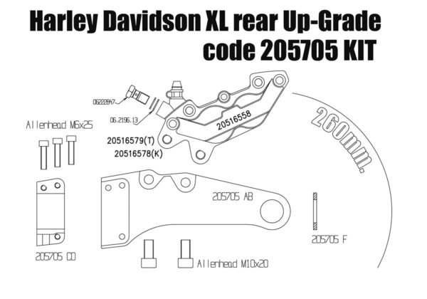 Rear brake caliper 4 pot kit for Harley Davidson Sportster 2011 up (Rotor diameter 260 mm/10" Inch) - KIT