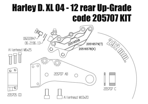 Rear brake caliper 4 pot kit for Harley Davidson Sportster (Rotor diam 11"1/2)