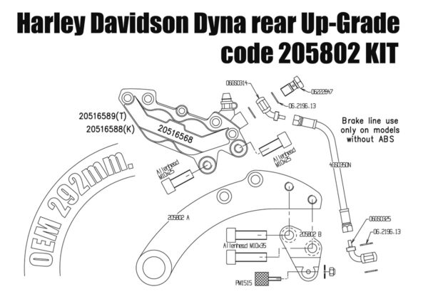 Brembo caliper 4 pot rear bracket for Harley Davidson Dyna 06 up