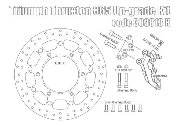 Front brake caliper 4 pot for Triumph Thruxton (865 cc) - KIT
