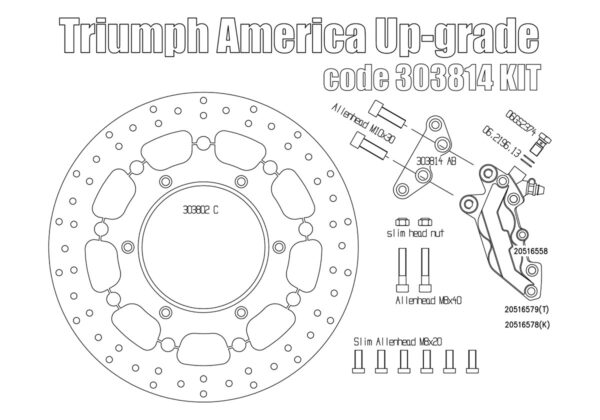 Front brake caliper 4 pot for Triumph America - KIT
