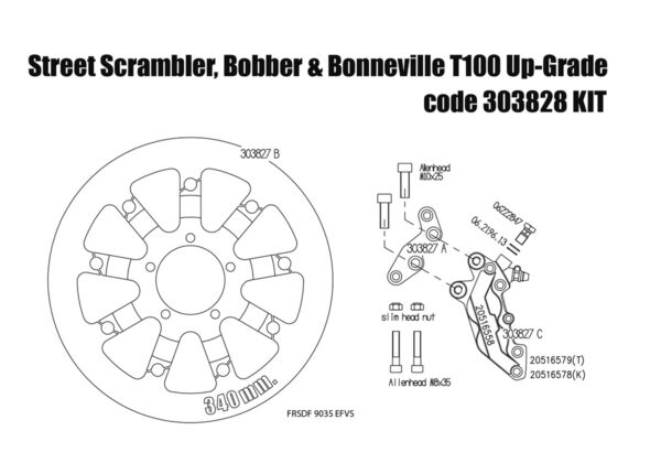 Bolt-in Upgrade braking kit for Triumph Bobber, Street Scrambler & Bonneville T100 (4p. caliper & rotor diam. 340 mm)