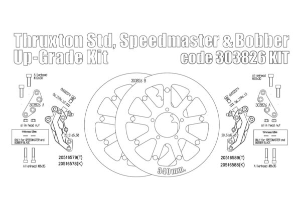 Triumph Thruxton 1200 Std, Speedmaster & Bobber - Bolt-in kit with 4p. calipers & rotor 340 mm - KIT