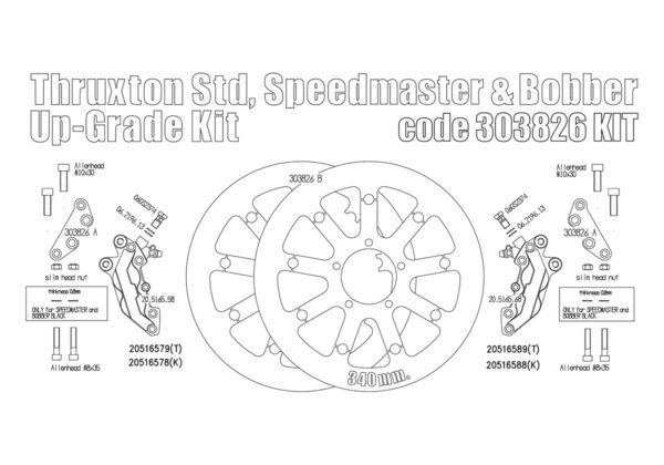 Triumph Thruxton 1200 Std, Speedmaster & Bobber - Bolt-in kit with 4p. calipers & rotor 340 mm - KIT