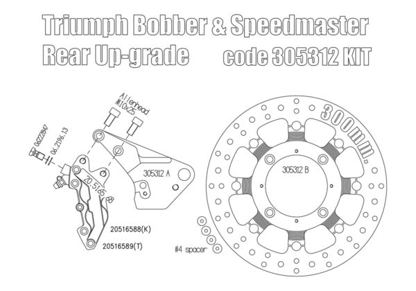 Triumph Bobber & Speedmaster 1200 rear Upgrade 4pot Caliper - KIT