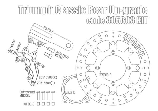 Rear bracket & 4 pot brake caliper for Triumph Classic - KIT