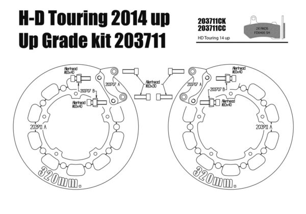 Harley Davidson Touring 2014 up - Brake rotors kit (320 mm) & pads - KITHarley Davidson Touring 2014 up - Brake rotors kit (320 mm) & pads - KIT