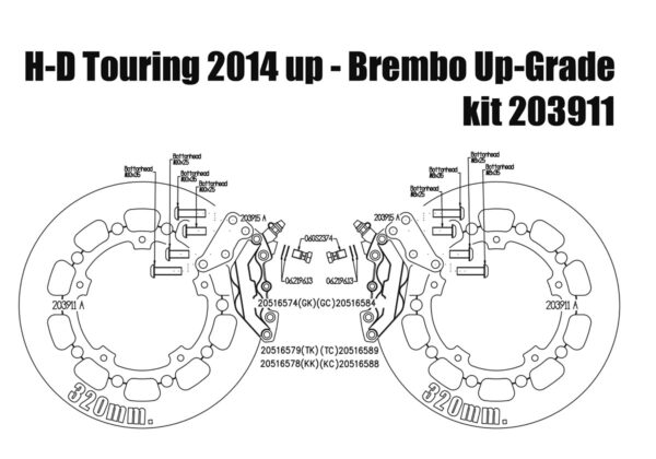 Harley Davidson Touring 2014 up - Bolt-in kit with 4p. calipers & rotors 320 mm - KIT