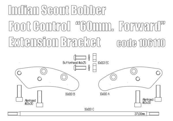 Extended forward controls adaptors plates (60mm) for Indian Scout Bobber