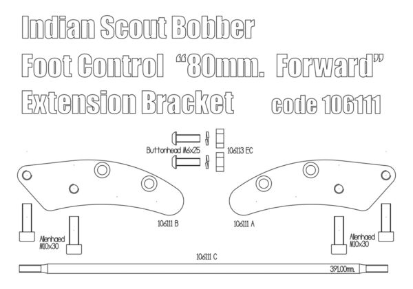 Extended forward controls adaptors plates (80mm) for Indian Scout Bobber