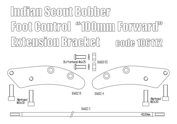 Extended forward controls adaptors plates (100mm) for Indian Scout Bobber