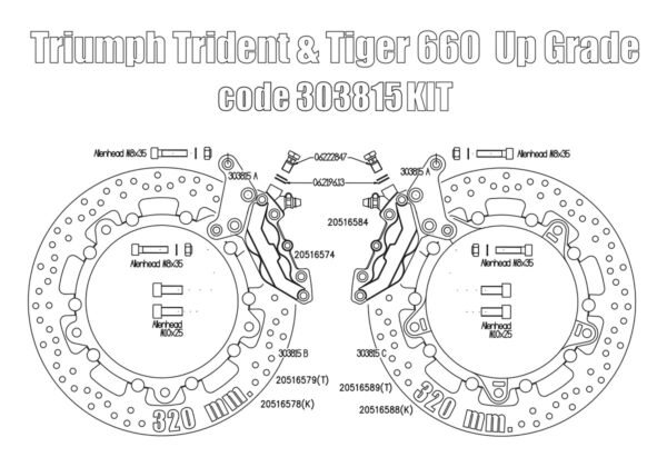 Bolt-in Upgrade braking kit for Triumph Trident 660 (4p. calipers & rotors diam. 320 mm) - KIT