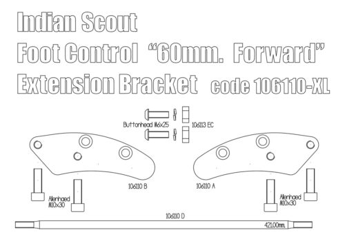 Extended forward controls adaptors plates (60mm) for Indian Scout Bobber