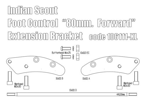 Extended forward controls adaptors plates (80mm) for Indian Scout Bobber